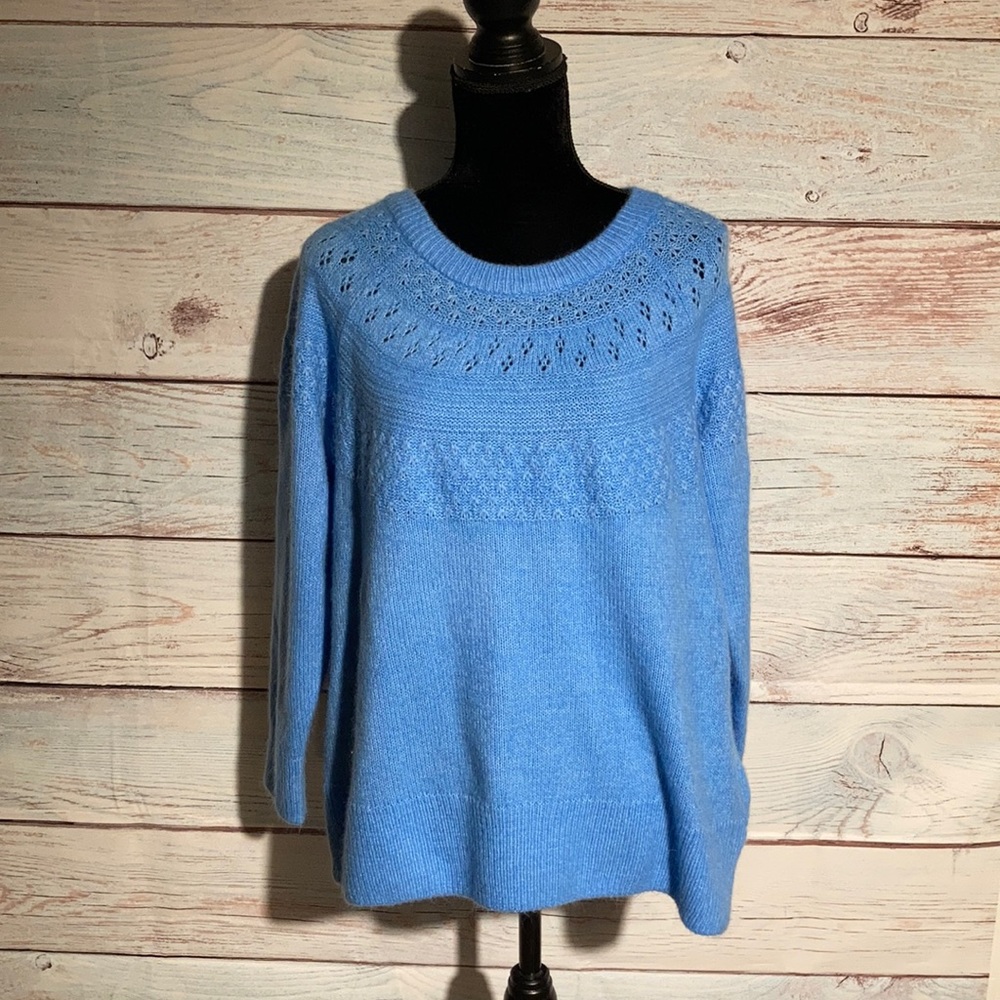 OX Evri crew neck blue fuzzy sweater. New with tags